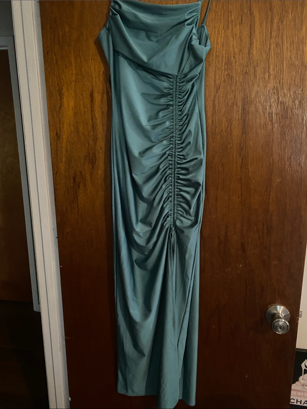 Sage Green Cowl Neck Ruched Maxi Dress